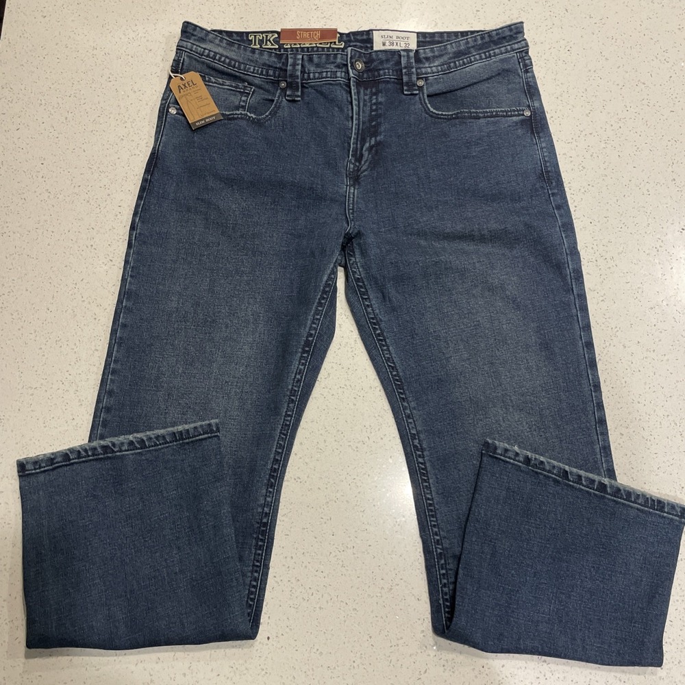 T.K. AXEL Blue "Slim Boot" Denim Jeans Men's Size 38X32 NWT